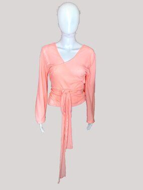 Oookies Wear Handmade Coral/Pink Ribbed Long Sleeve Wrap Top